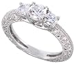 Sterling Silver Vintage Style Engagement Ring, w/ two 4mm (.25 ct) & one 5mm (.5 ct) Round CZ Stones, 3/16" (5mm) wide