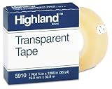 3M 5910341296 Highland Transparent Tape 1 Core 3/4 x 1,296 Clear, Carton of 144 rolls