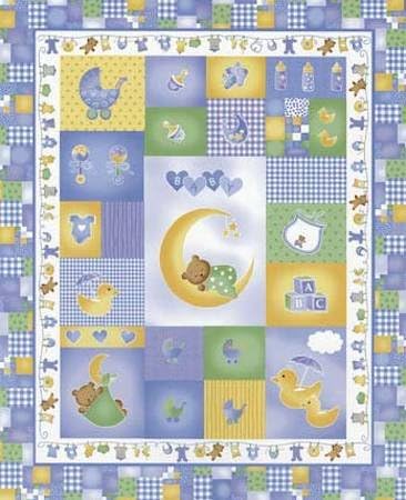Sleepy Time Teddy Bear Pastel Blue Soft Flannel Fabric Panel (Great for Quilting, Sewing, Blanket, Throws, Wall Hangings, and More) 35" X 44" Long