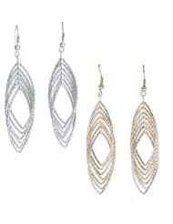 Jewelry: Gold and Luster Women Jewelry Drop Dangle Earrings Set Diamond Cut Silver And Gold Plated 2 Pairs (Long Dangle 3.4") - Gold and Luster
