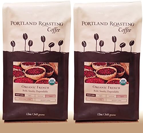 Organic Coffee Beans by Portland Roasting Company, French Roast Blend, USDA Certified Organic, Carbon Neutral and Award Winning Roasters, 2 12oz. Bags Whole Coffee Beans