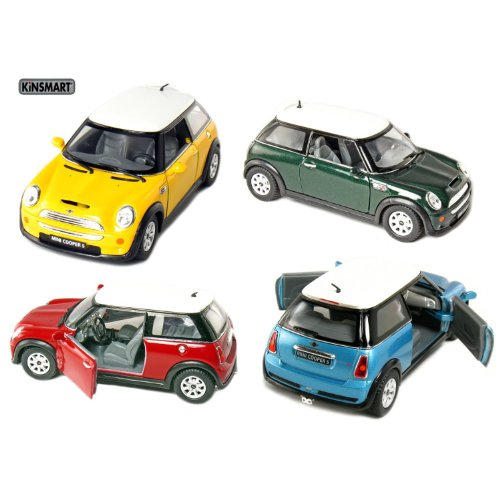 Set of 4: 5" Mini Cooper S 1:28 Scale (Blue/Green/Red/Yellow) by Kinsmart