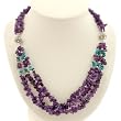 EXP Handmade Amethyst, Turquoise & Silver Three-Strand Necklace