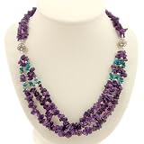 EXP Handmade Amethyst, Turquoise & Silver Three-Strand Necklace