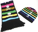 Multicolor Striped Skull & Crossbones Scarf & Hat Set