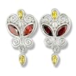 Sterling Silver, Garnet and Citrine Post Earrings by Sajen