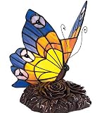 Stained Glass Butterfly Accent Lamp with Rose Blossom Base