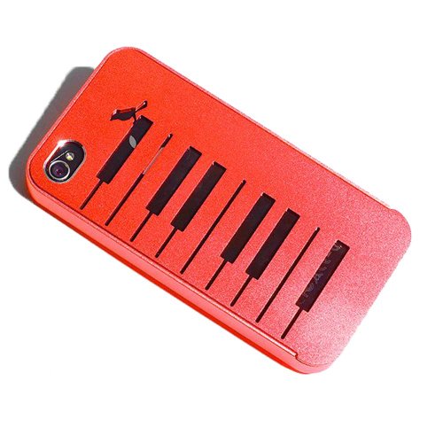 Lovely Red Aluminium Alloy Piano & Bird Protective Back Cover Case for iPhone 4 4S 4G