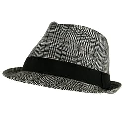 New Plaid Tweed Stingy Brim Fedora Trilby Hat Black Medium Large