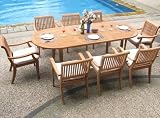 New 9 Pc Luxurious Teak Dining Set - 94 Oval Table and 8 Stacking Arm Chairs