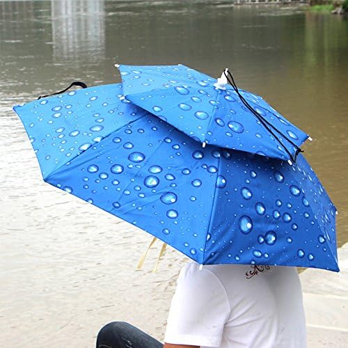 Double layer hiking Fishing Gardening travel Folding sunny rainy anti-uv Umbrella Hat Headwear (Blue)