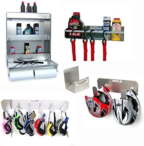 Pit PossePP3304 Trailer Garage Cabinet Organizer Kit- Made in USA - Work Station Cabinet, Tie Down Ratchet Strap Rack, Cord/Hose Hanger, Utility Jug Holder & Helmet Hook Aluminum- Warranty