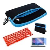 Skque 13.3 Inch Laptop Notebook Glove Bag Blue + Clear Screen Protector + Red Silicone Keyboard Skin Cover for Apple Macbook 13.3 Laptop