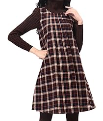 A-line Plaid Print Turtleneck Knit Maxi Dress 