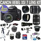Canon Rebel XSi + Canon 18-55mm Lens + Canon 55-250mm Lens + Canon 50mm Lens +500mm Preset Lens + 650-1300mm Lens + .40x Fisheye Lens + 2x Telephoto Lens + 3 Year Celltime Warranty Repair Contract