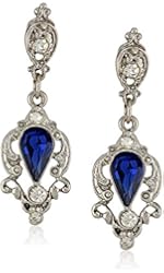 Downton Abbey "Jeweled Heirlooms" Silver-Tone and Simulated Sapphire Blue Drop Earrings