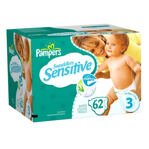 Pampers Swaddlers Sensitive Diapers, Size 3, 62-Count