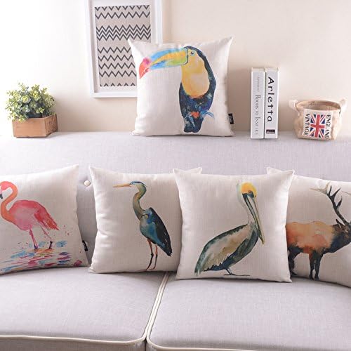 Keep Up Life Cotton Linen Designer Decorative Throw Pillow Case Cushion Cover Watercolor Bird Flamingo Square 18"