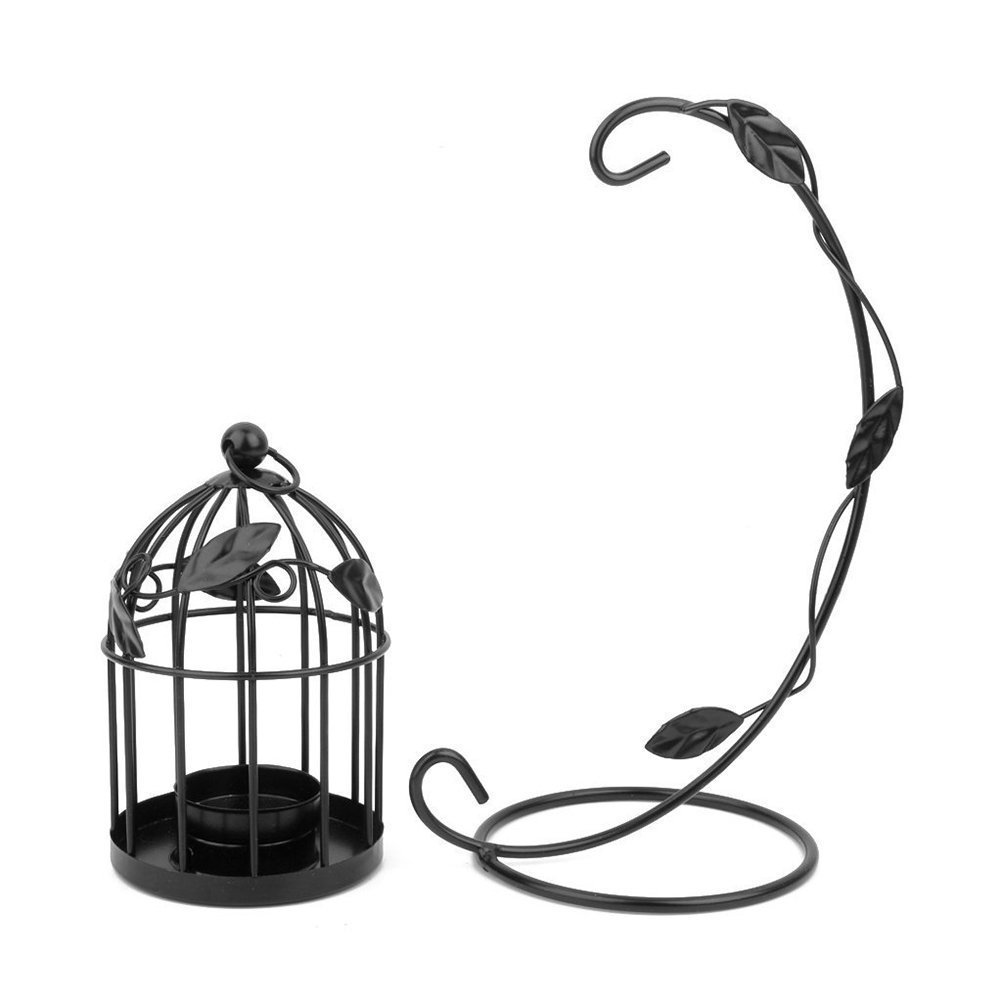 Tinksky Hanging Candle Holder Stand Candlestick Candle Cage Lantern (Black)