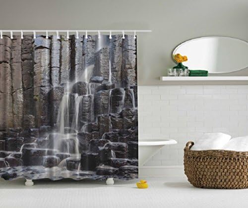 Waterfall on Rock Wall Fabric Shower Curtain 69" X 70" with Hooks