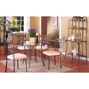 5pc Contemporary Metal Round Dining Room Table & Chair Set