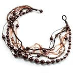 7-Tier Pearl & Dark Brown Sparkle Cord Necklace