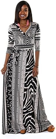 Hadari Women's Tribal 3/4 Sleeve Maxi Dress