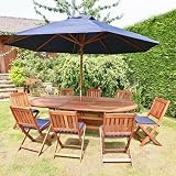 from BillyOh BillyOh Elegance 2.3m Oval Ext 8 Seat Wooden Garden Furniture Set with Navy Blue Seat Pads & Parasol