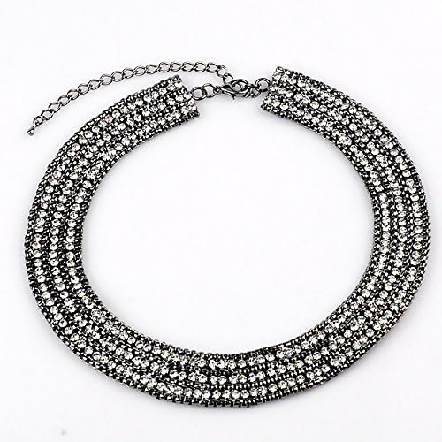 Dante Power Womens Multilayer Alloy Crystals Rhinestones Shinny Chunky Chain Wedding Fashion Choker Collar Necklaces Gun Black