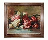Art Reproduction Oil Painting - Renoir Paintings: Discarded Roses with Vienna Wood Frame - Red and Gold Leaf Finish - 27