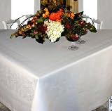 Armani International, Finesse, European Made Tablecloth (70x110-inch /178x280cm) Rectangle, Linen-Cotton in Jacquard White