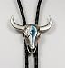 Turquoise Enamel Polished Pewter Longhorn Skull Bolo Tie