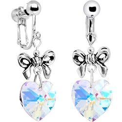 Handcrafted Aurora Crystal Heart Clip On Earrings MADE WITH SWAROVSKI ELEMENTS