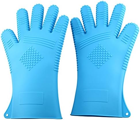 Silicone Gloves, YYP Heat Resistant Silicone Gloves - Serving for Grilling BBQ, Cooking, Baking, Smoking &amp; Potholder - Large - Blue
