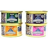 Blue Buffalo Wilderness Grain-Free Variety Pack Cat Food - 4 Flavors (Salmon, Duck, Turkey, and Chicken) - 12 (3 Ounce) Cans - 3 of Each Flavor