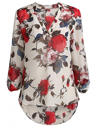 SheIn Women's Apricot Floral Printed V Neck High Low Hem Blouse
