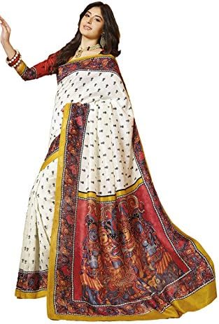 Taanshi Women's Bhagalpuri Sarees Free Size White