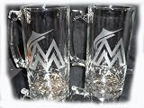Miami Marlins Logo Etched 25 oz Glass Mugs Set of 2