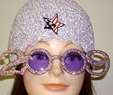 Hand Crocheted Lilac Chenille and Gimp Skull Cap Trimmed with Star American Flag Offered in... by Gita Accessories