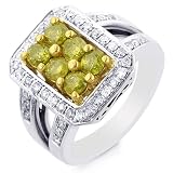 14K White Gold 1.50 Carat Treated Yellow Diamond Ring - Size 7