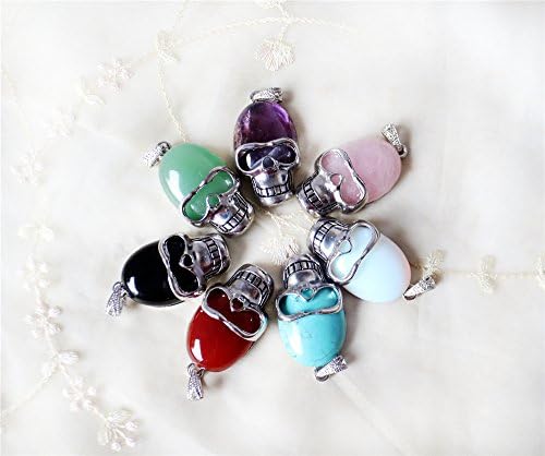 Parma77 7pcs Opalite Lapis Lazuli Black Amethyst Green Aventurine Rose Quartz Crystal Healing Ghost Shape Stones Crystals Chakra Pendants for Necklace Making Including Gift Box