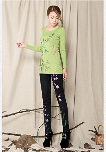 パンツ デニム あったか 花柄 美脚 黒G2141126-15Sq