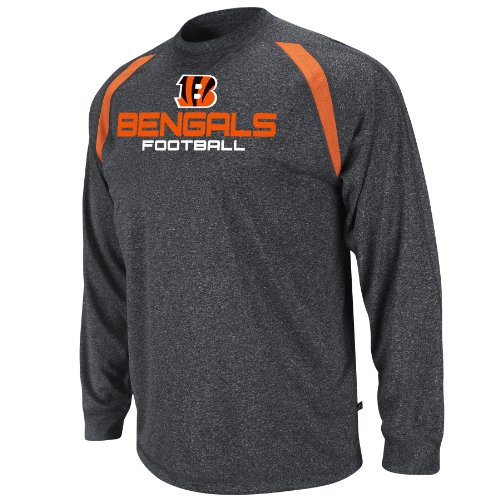 NFL Men's Cincinnati Bengals Fanfare IV Adult Long Sleeve Crew Neck Synthetic Marled Tee (Charcoal Marled/Dark Orange, X-Large)