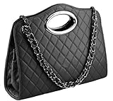 SERENA Diamond Quilted Soft Leatherette Lady Briefcase Handbag Satchel Office Tote Bag w/ Shoulder Chain - 2 color option