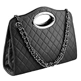SERENA Diamond Quilted Soft Leatherette Lady Breifcase Handbag Satchel Office Tote Bag w/ Shoulder Chain - 2 color option