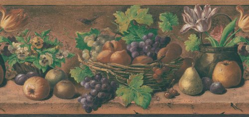 Brewster International FDB06926 Kitchen and Bath Decorating Ideas II Flowers and Fruits Wall Border, 10.25-Inch by 180-Inch, Light-Brown