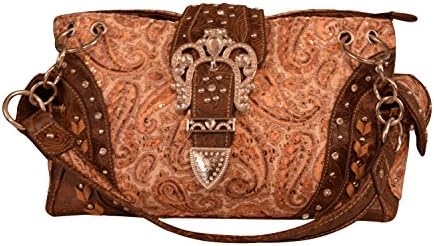 Womens Concealed Carry Purse with Western Paisley Sequin Pattern with Rhinestones and Chain Strap