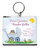 Proud Grandma Too Cute Birth Announcement Photo Key Chain, Personalized, 2.75 x 3.25 Carriage (Boy)