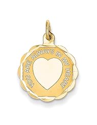 14k Yellow Gold Wedding Themed You Are Always In My Heart Pendant