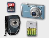 Panasonic Lumix DMC-FS3 Bleu - PACK - Carte memoire SDHC 4GB Classe 6 - Etui en coque dur Bilora - Batterie Photoprimus CGA-S008